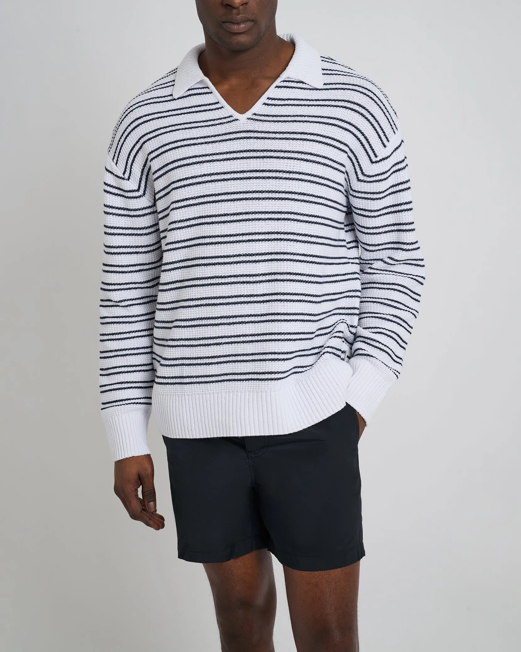 Cotton Linen Textured Long Sleeve Polo