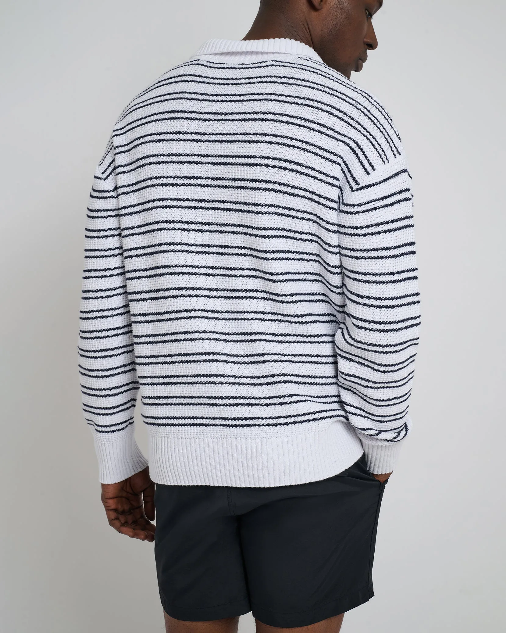 Cotton Linen Textured Long Sleeve Polo