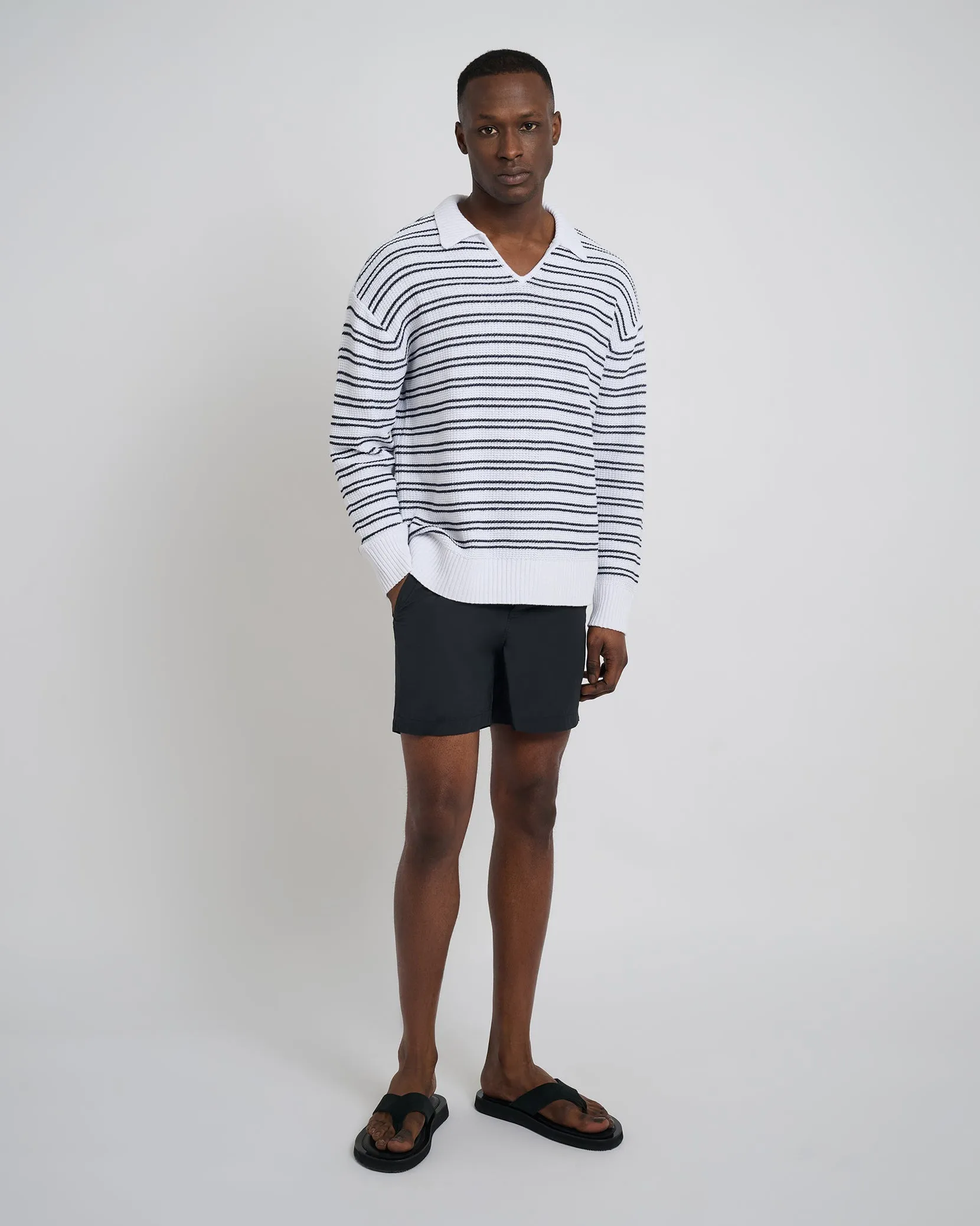 Cotton Linen Textured Long Sleeve Polo