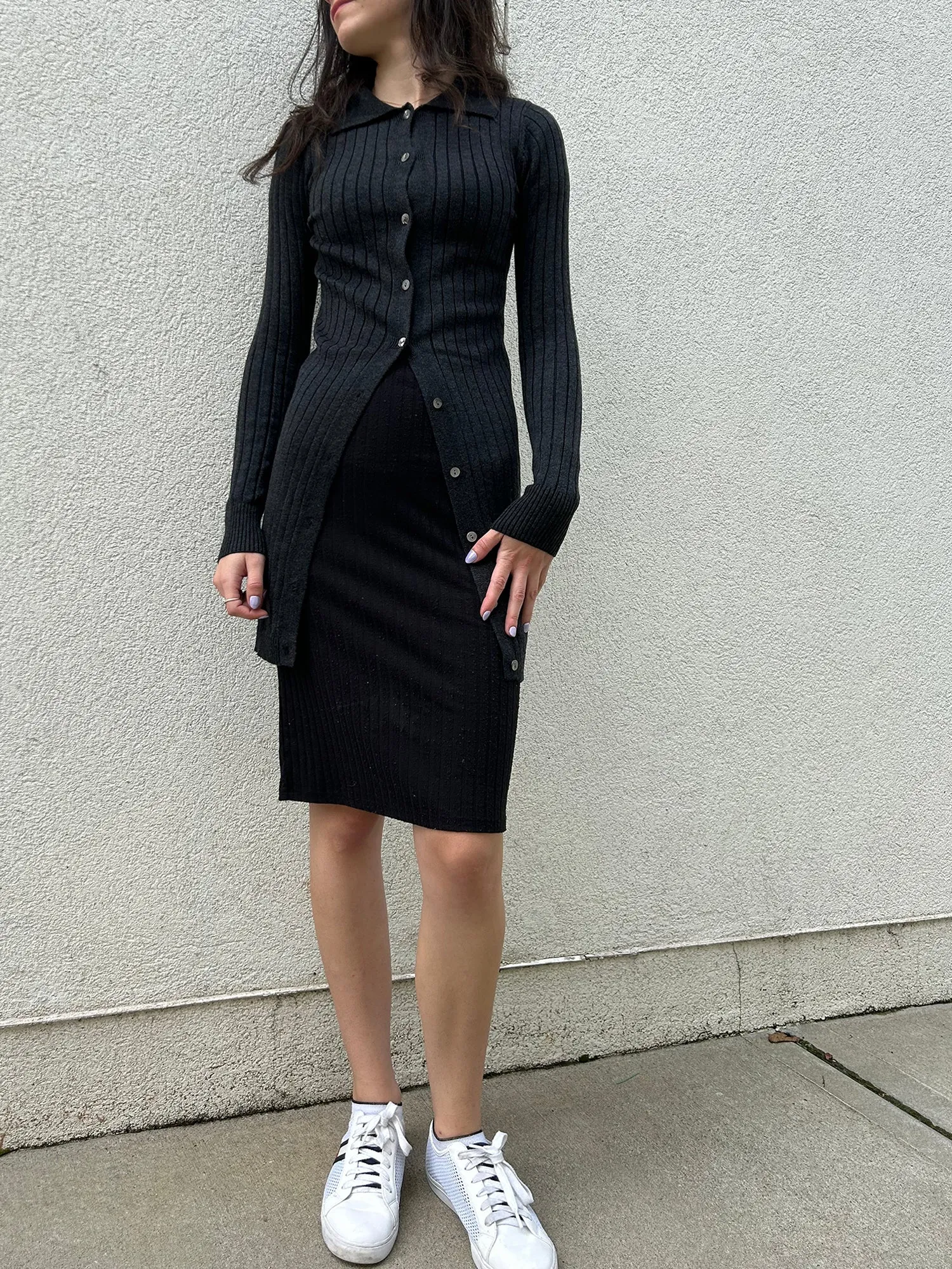 Crescent Button Front Polo Cardigan