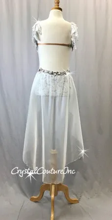Custom White Floral Lace Top & Trunks/Half Skirt - Swarovski Rhinestones