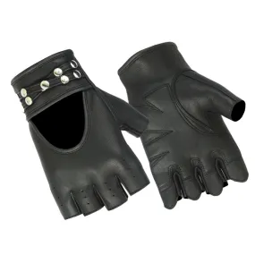 Daniel Smart Women's Fingerless Gloves w/ Rivets Detailing, Leather, Black