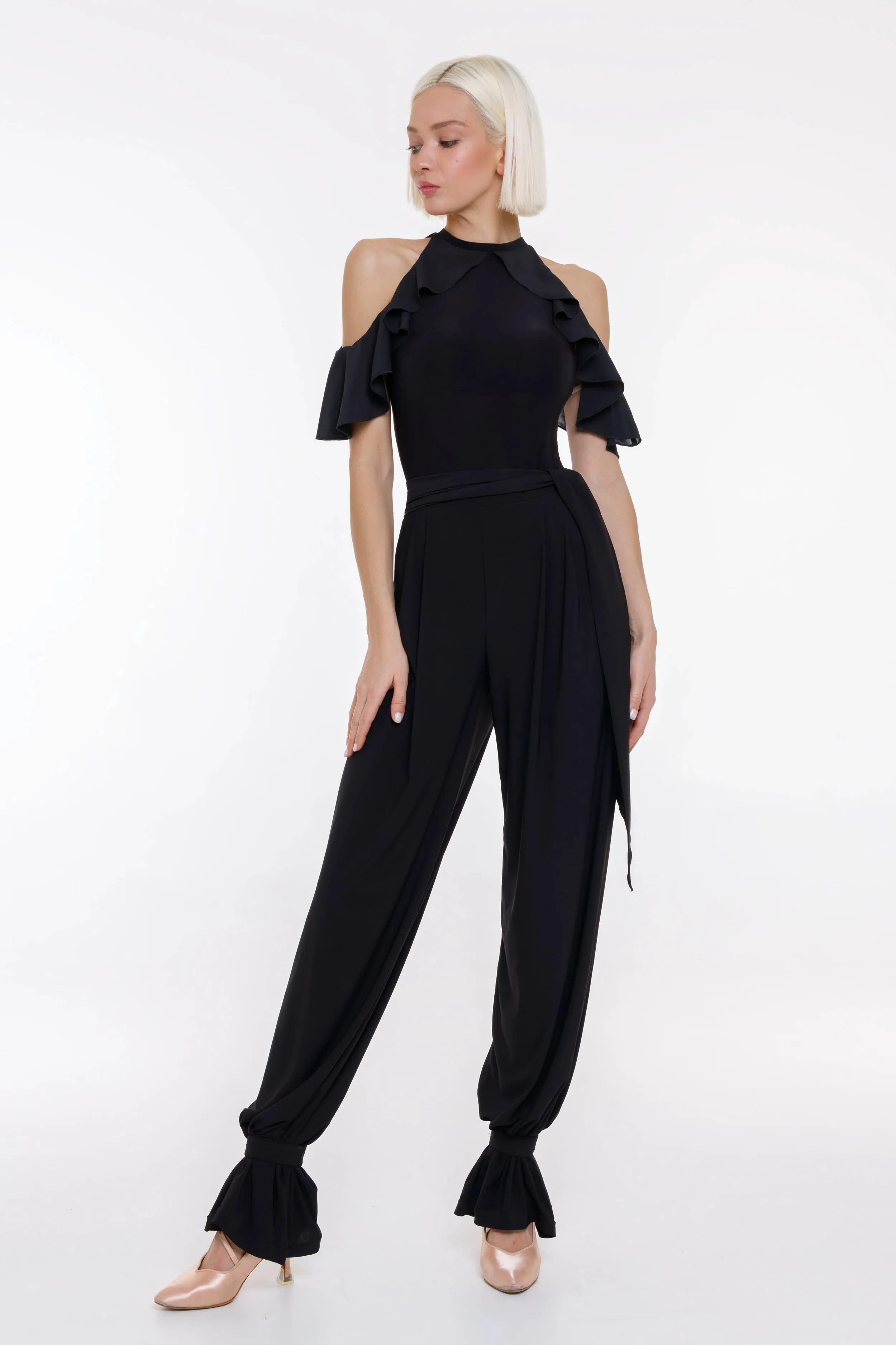 Danza Sandra Black Bodysuit with Ruffles Pra 1229