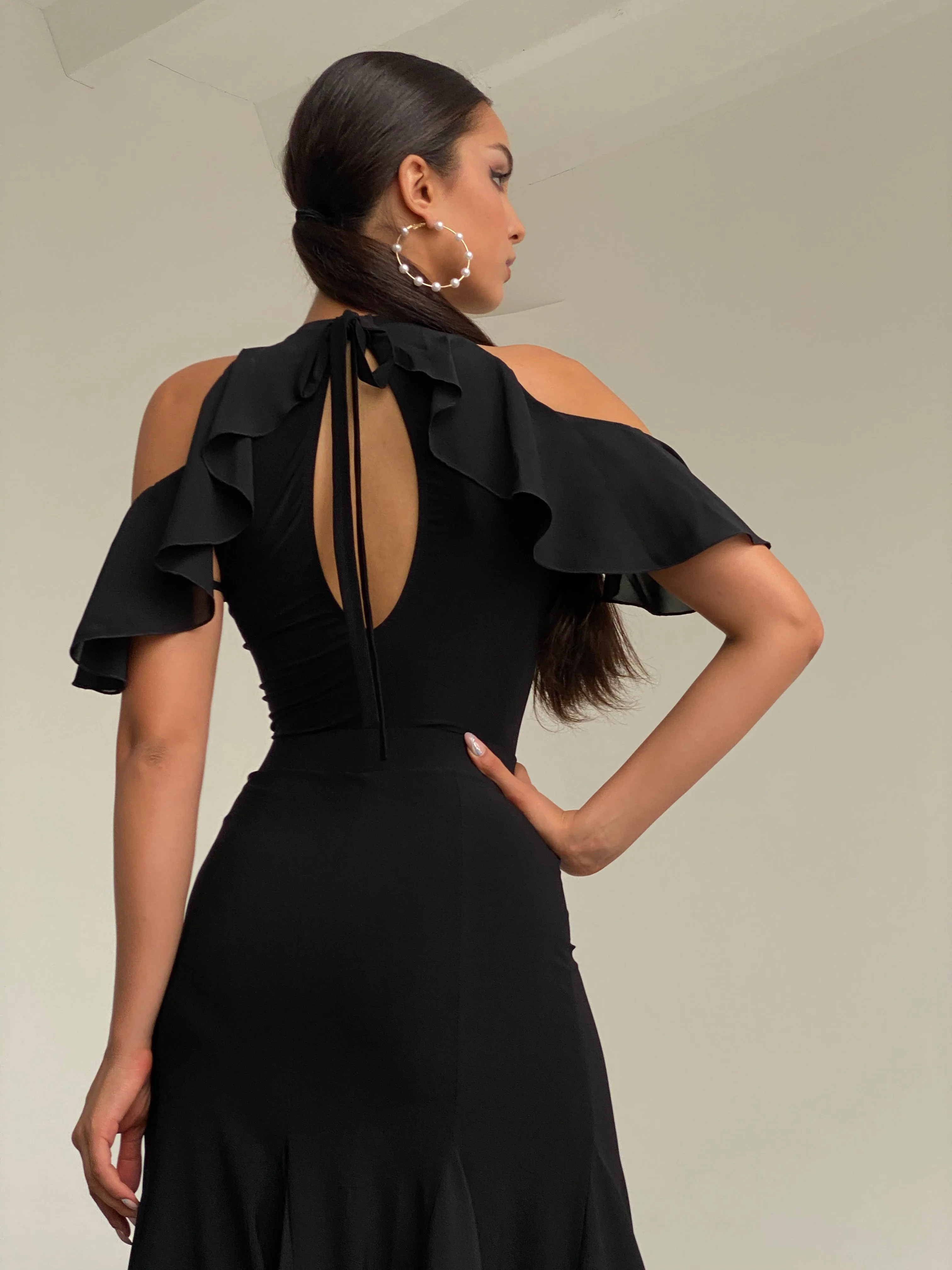 Danza Sandra Black Bodysuit with Ruffles Pra 1229