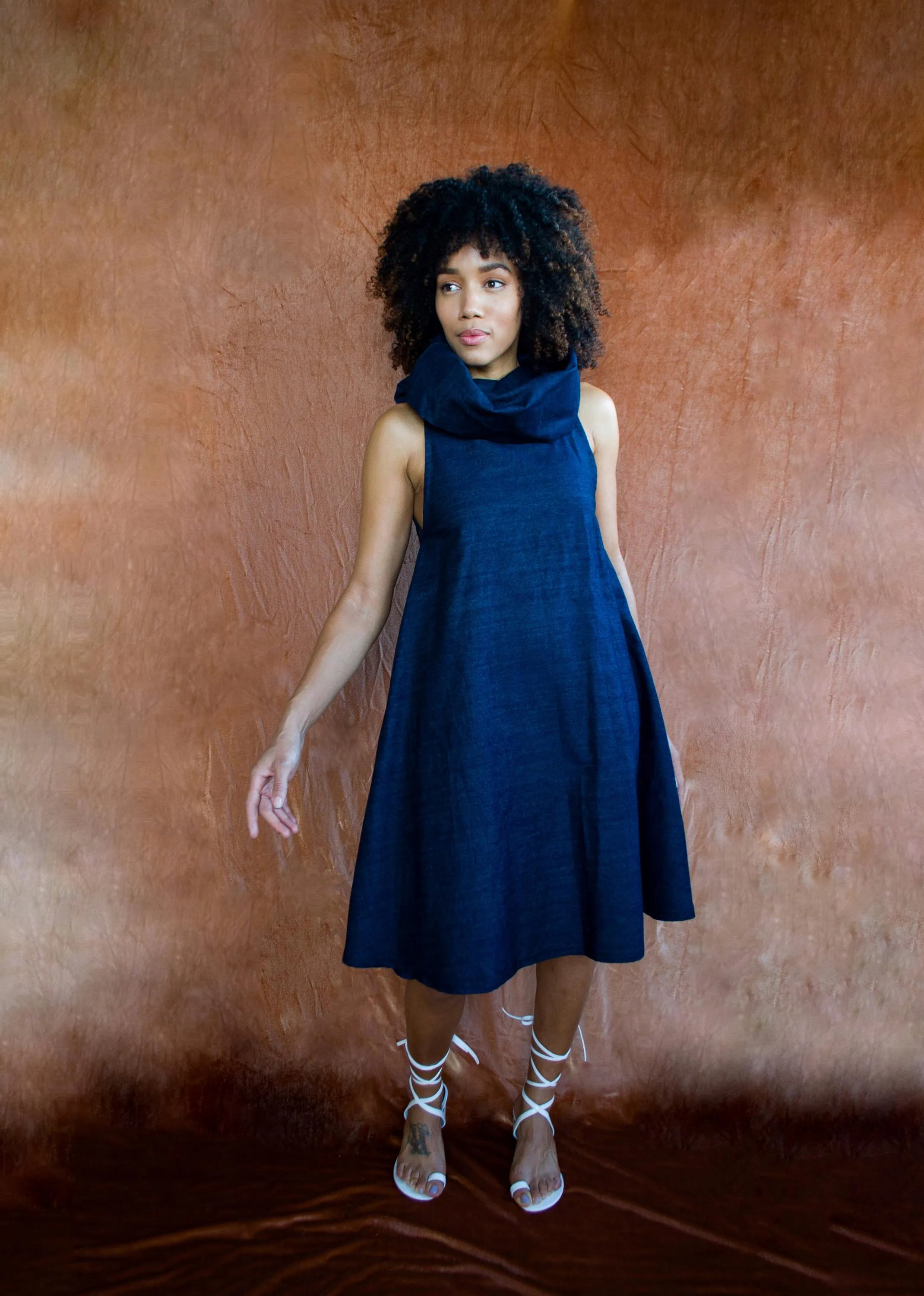 Denim Cowl Neck Dress