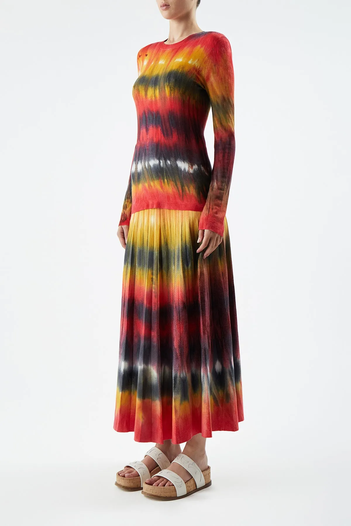 Ella Knit Skirt in Fire Tie Dye Cashmere