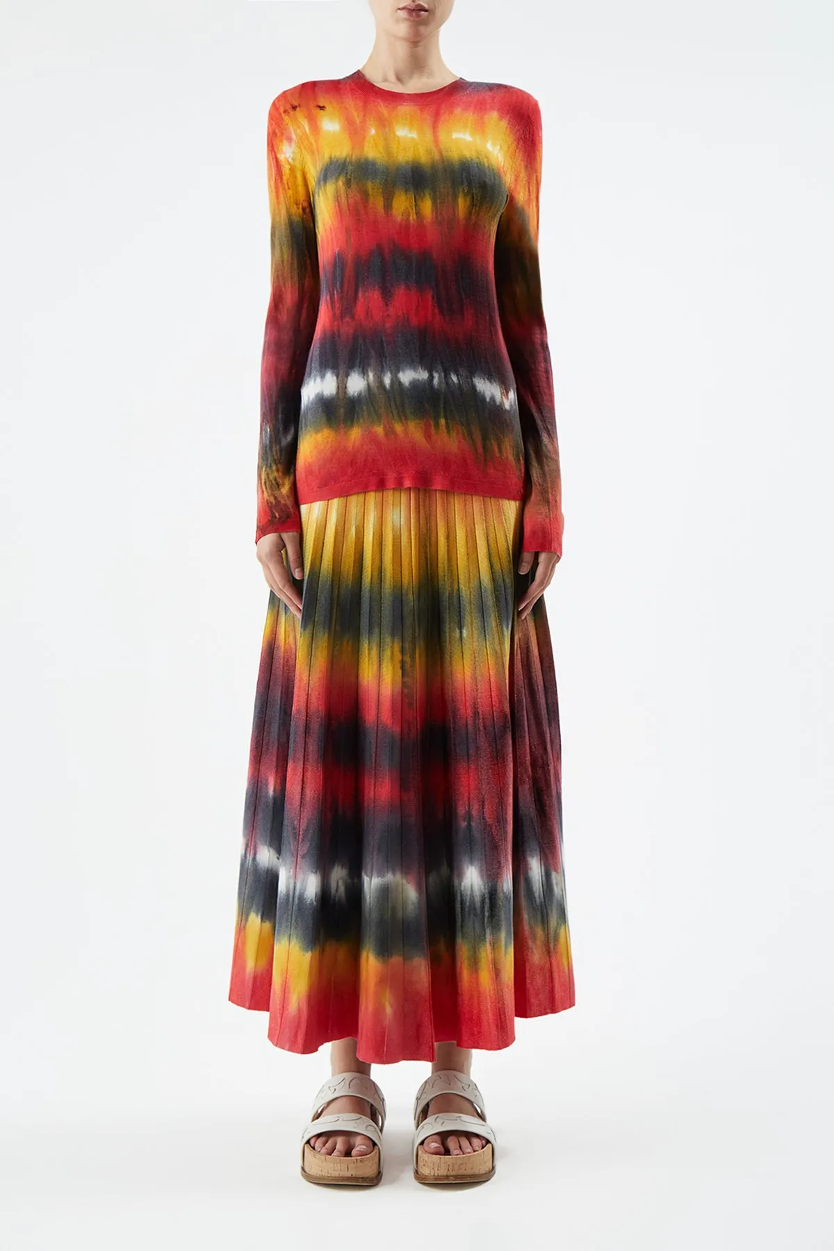 Ella Knit Skirt in Fire Tie Dye Cashmere