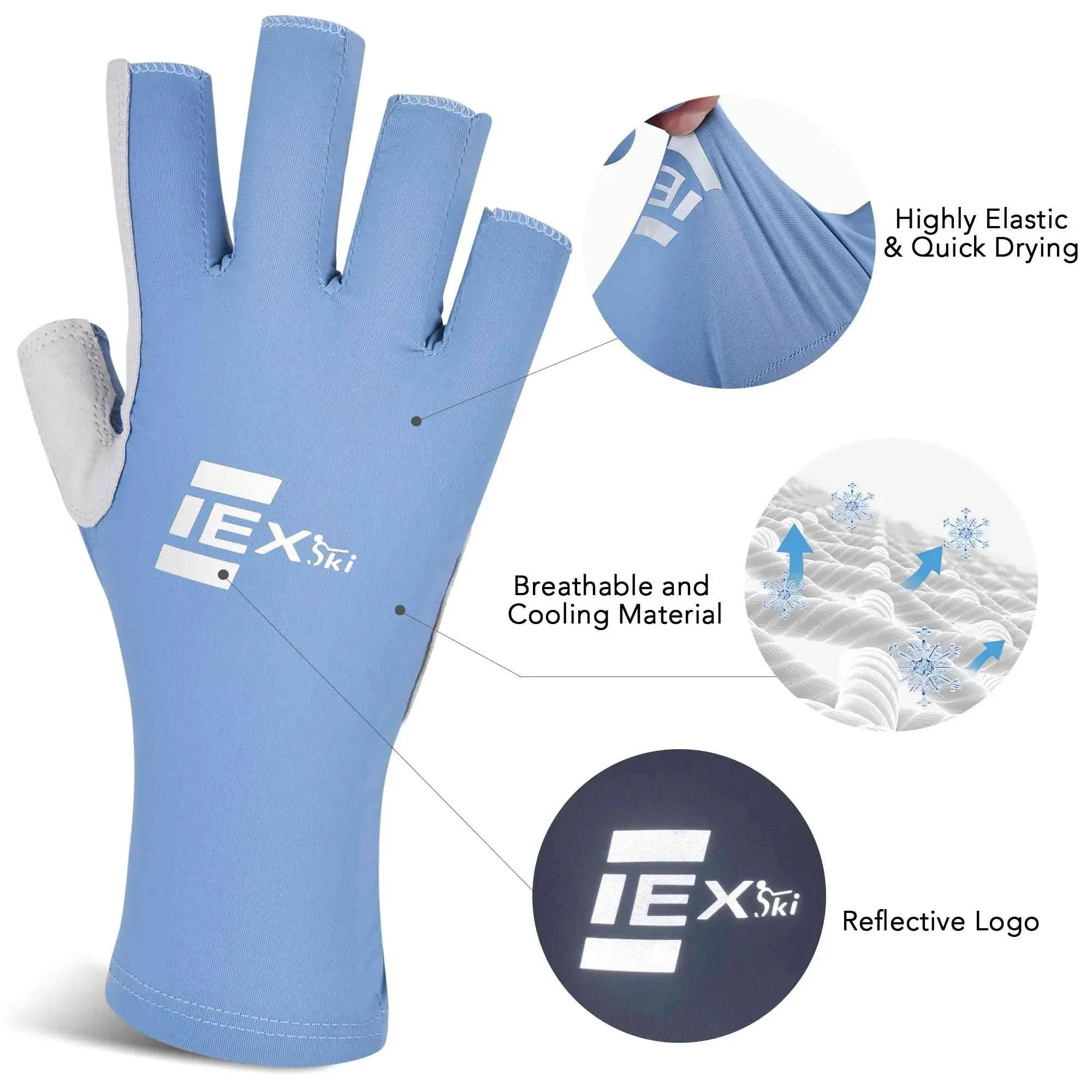 EXski Fingerless Fishing Gloves UPF50  Sun Protection Gloves for Kayaking Rowing Driving Hiking