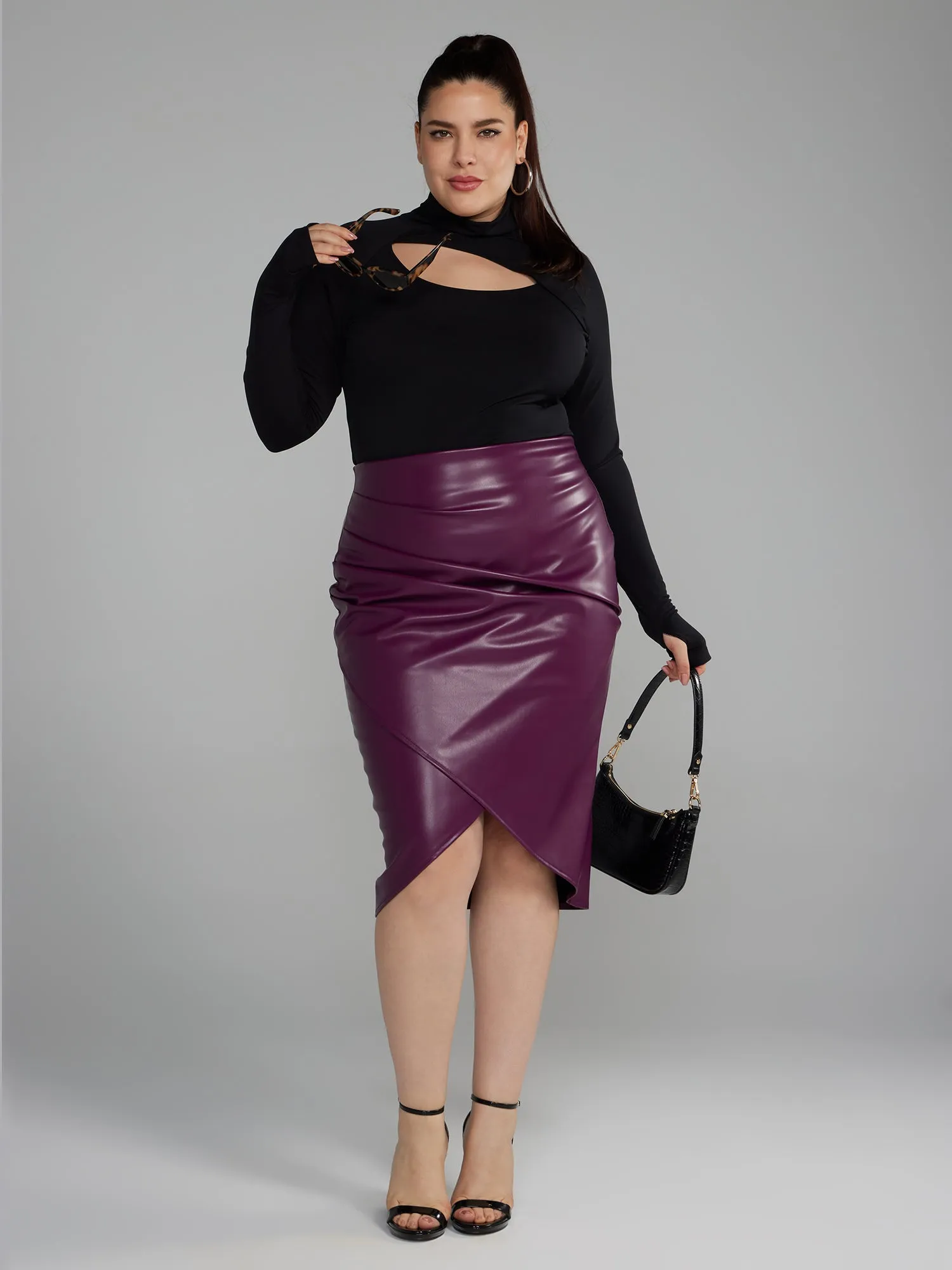 Faux Leather Ruched Wrap Skirt