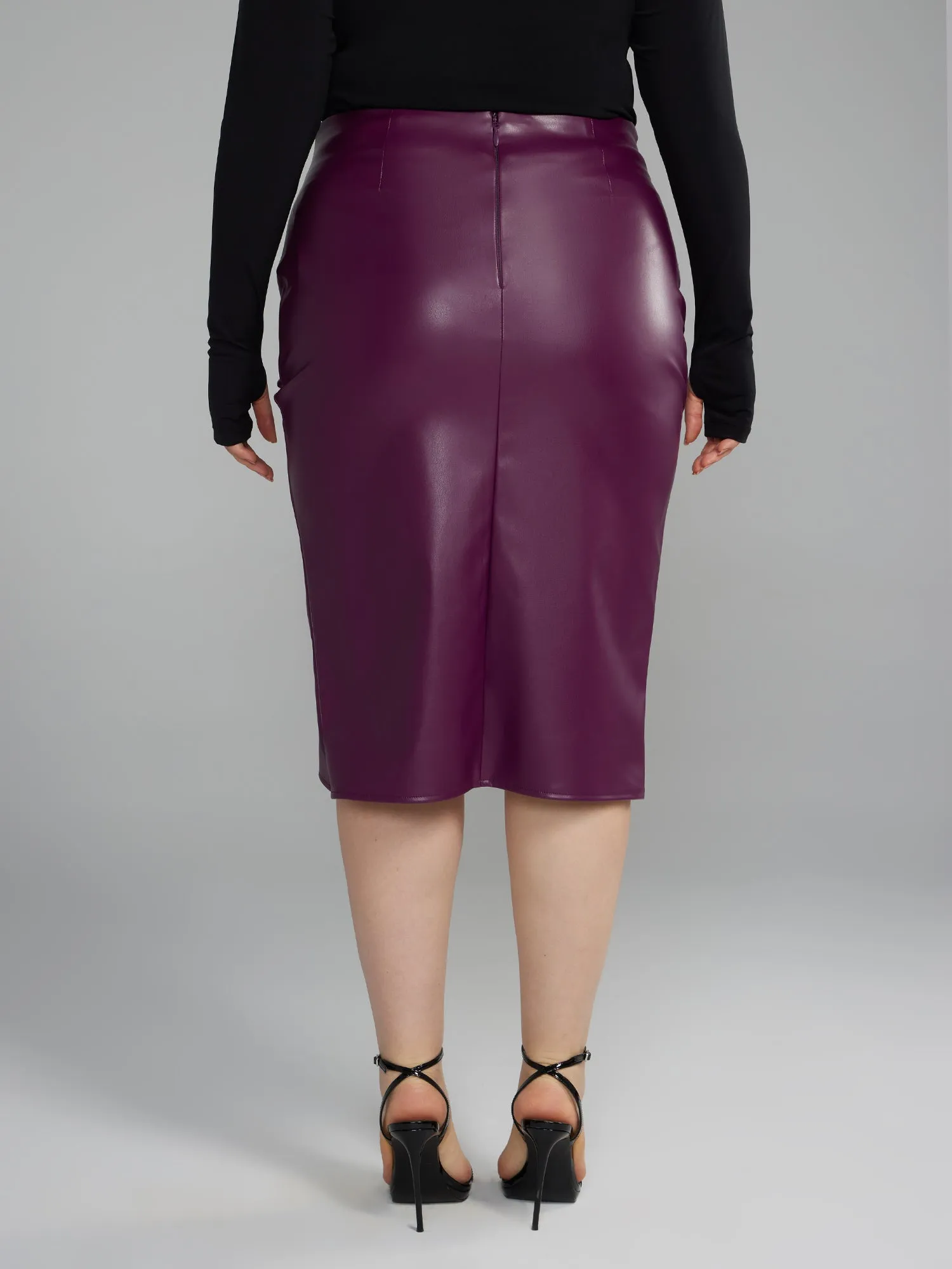 Faux Leather Ruched Wrap Skirt