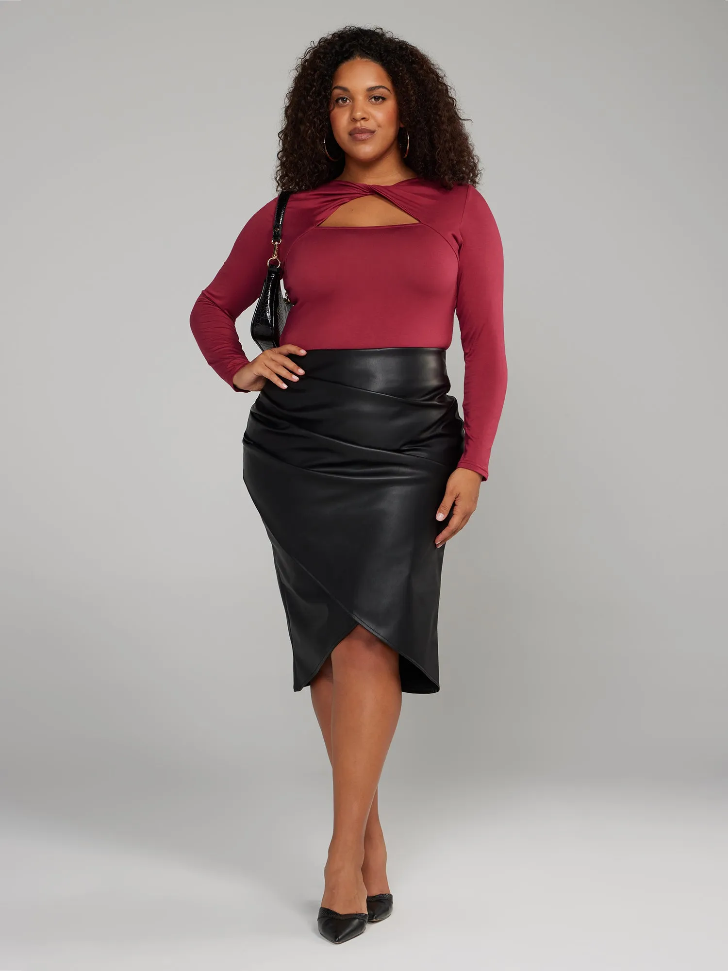 Faux Leather Ruched Wrap Skirt
