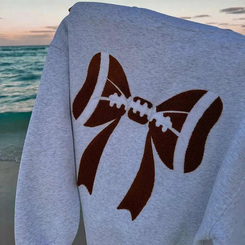 Flytonn-Women Casual Sweatshirt Sporty Aesthetic Clothes Letters Football Print Hoodie Pullover Autumn Long Sleeve Crew Neck Baggy Tops