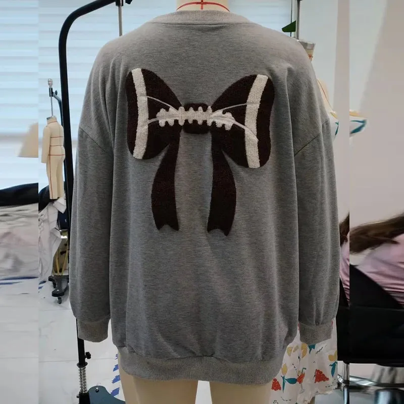 Flytonn-Women Casual Sweatshirt Sporty Aesthetic Clothes Letters Football Print Hoodie Pullover Autumn Long Sleeve Crew Neck Baggy Tops