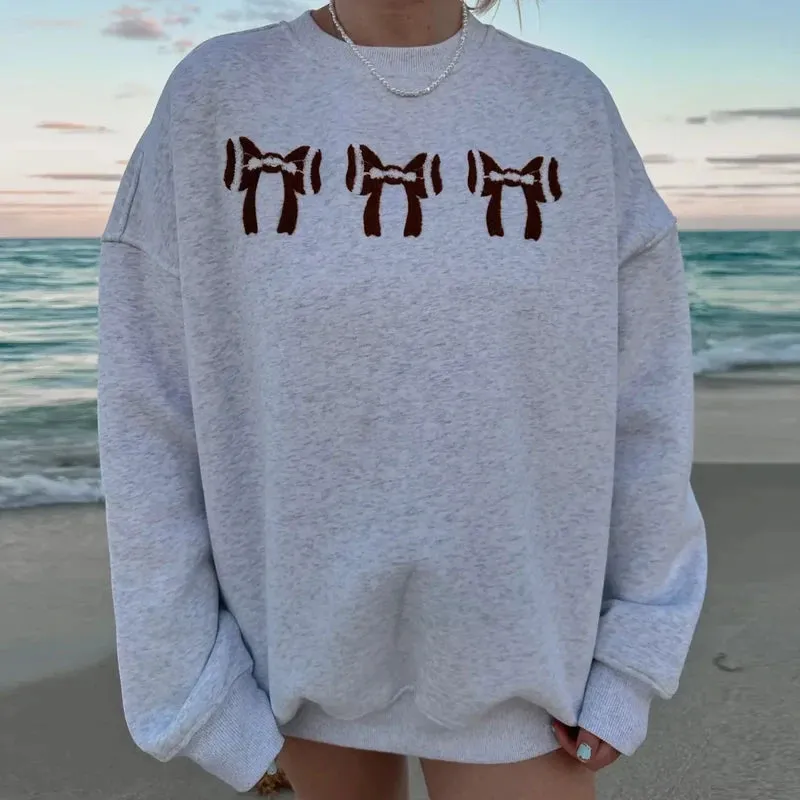 Flytonn-Women Casual Sweatshirt Sporty Aesthetic Clothes Letters Football Print Hoodie Pullover Autumn Long Sleeve Crew Neck Baggy Tops