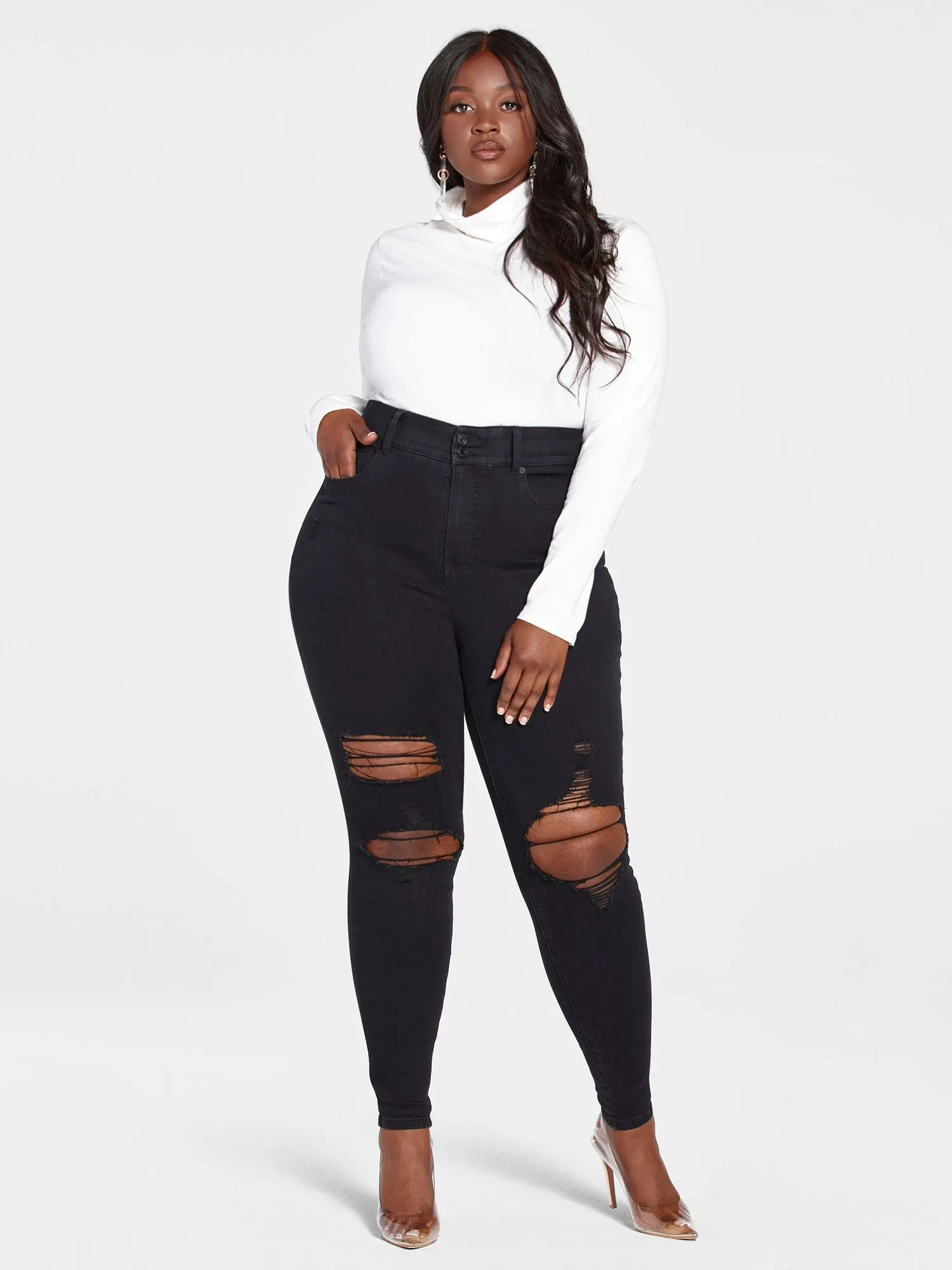High Rise Curvy Fit Skinny Jeans with Blowout Knees