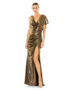Ienna Women's Asymmetrical Drape Mac Duggal Trumpet Dress, Gold