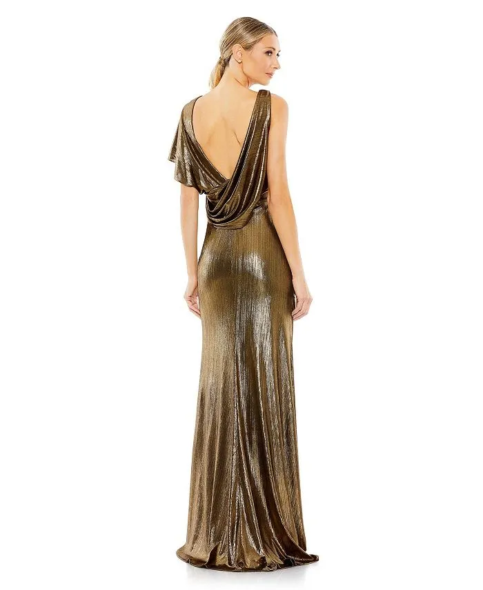 Ienna Women's Asymmetrical Drape Mac Duggal Trumpet Dress, Gold