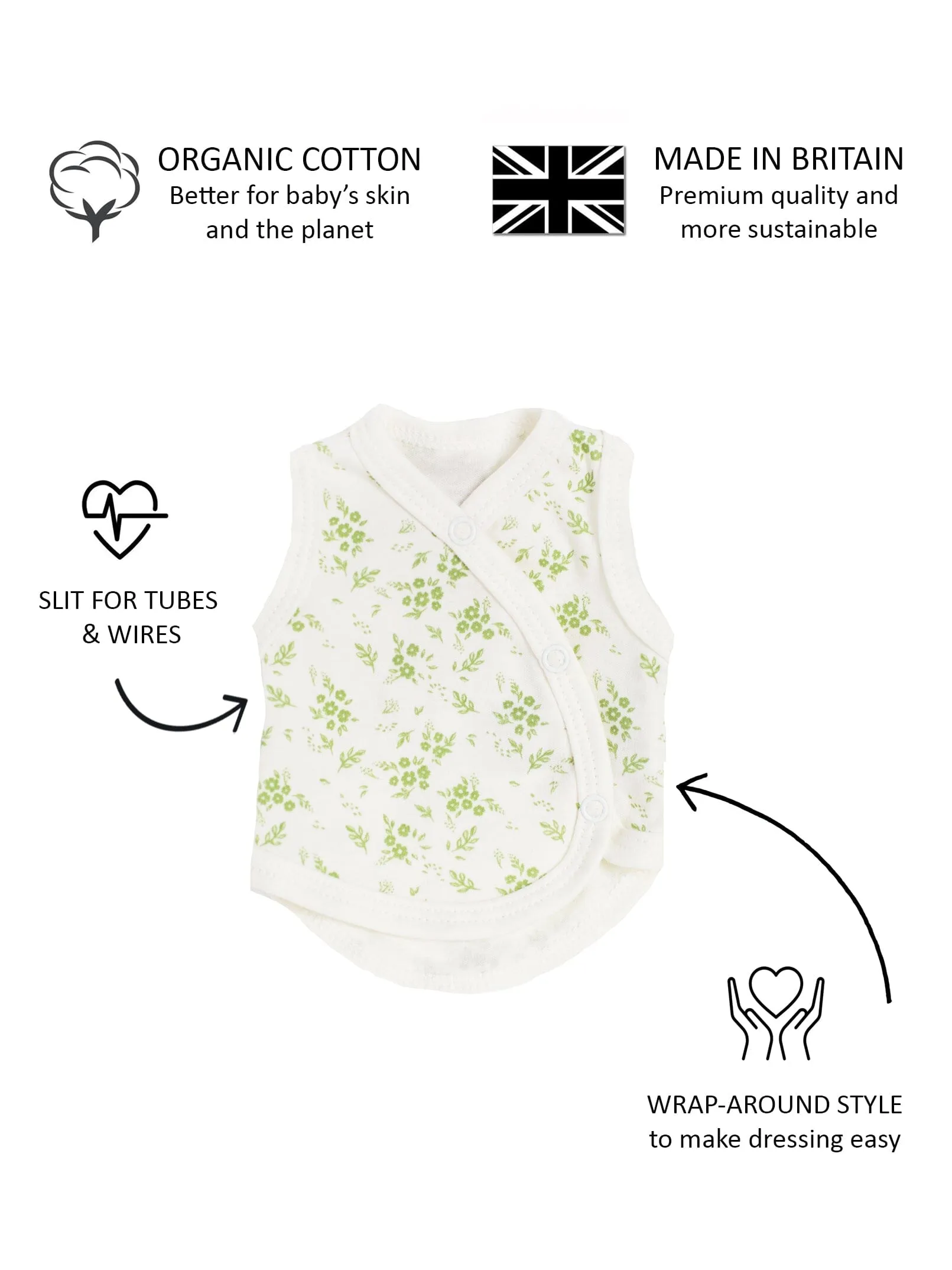 Incubator Vest, Apple Floral , Premium 100% Organic Cotton