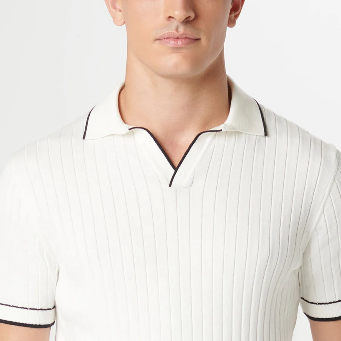 Johnny Rib-knit Sweater Polo Chalk