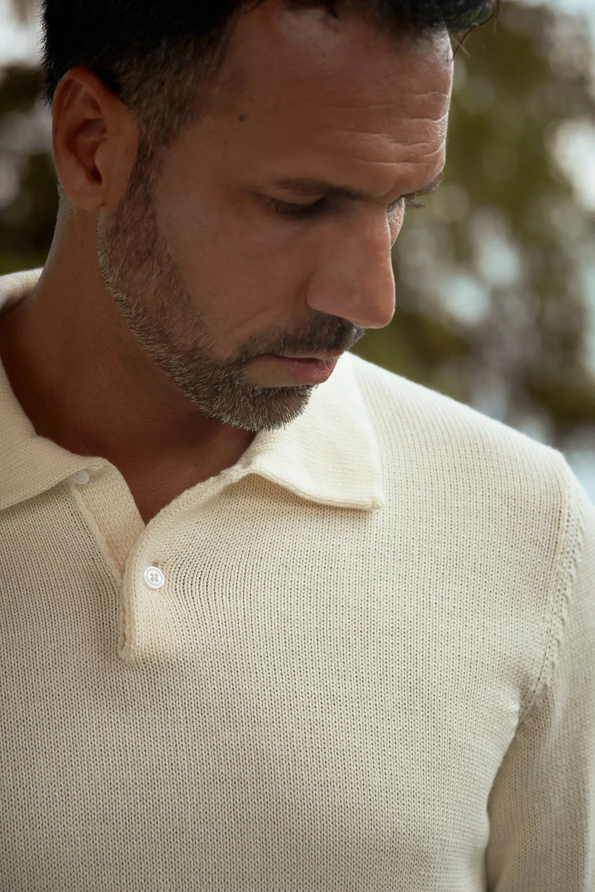 KASPAR longsleeve polo eco ecru