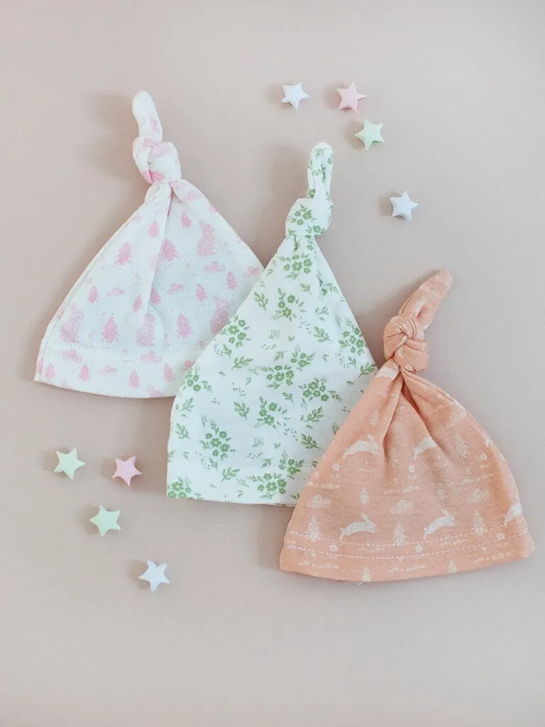 Knotted Hat Bundle, Leaping Bunnies, Apple Floral & Bunny Meadow