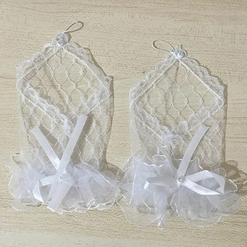 Lace Bowknot Fingerless Cheap Short Wedding Gloves | Bridelily
