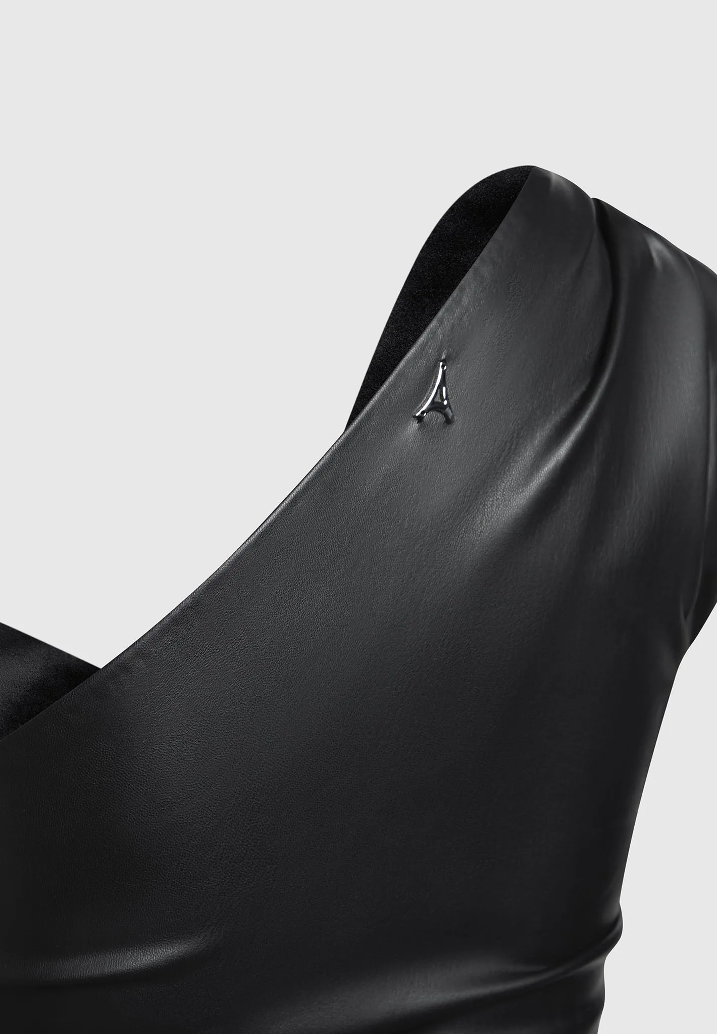 Leather Gathered Bodysuit with Sleeves - Black