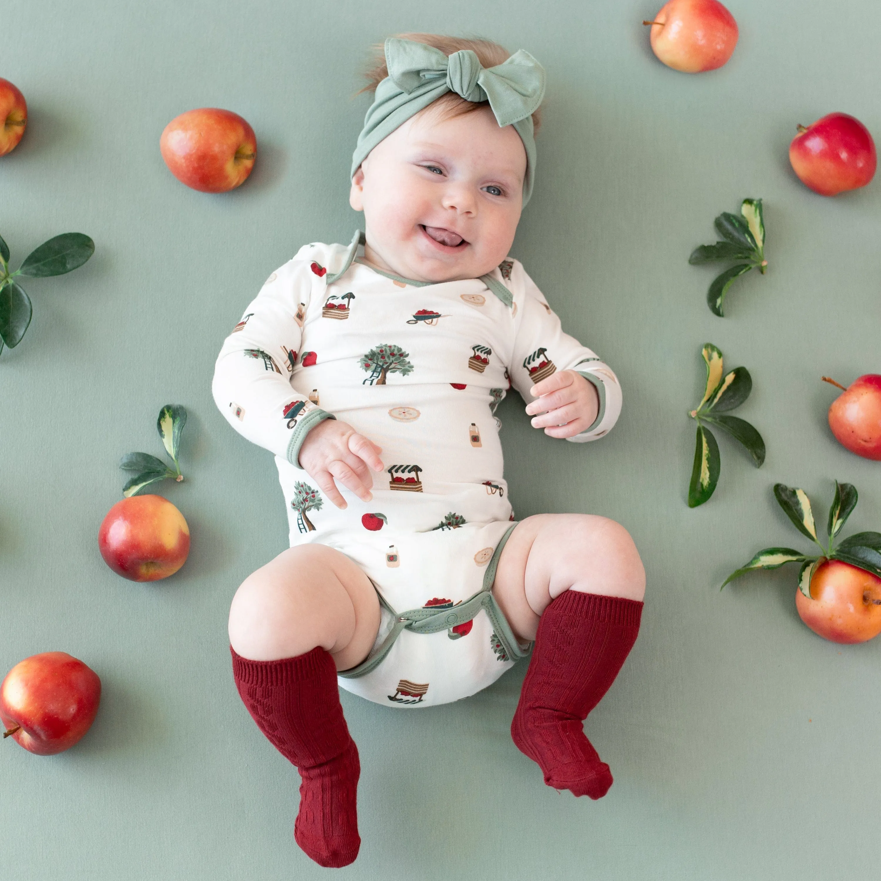 Long Sleeve Bodysuit in Apple Orchard