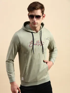 Men Green Printed Casual Hoodie
