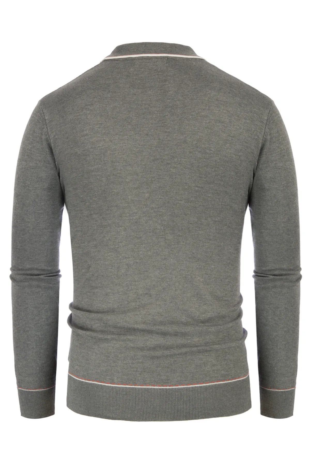 Men Ribbed Sweater Long Sleeve Lapel Collar Button-up Neck Pullover Knitwear