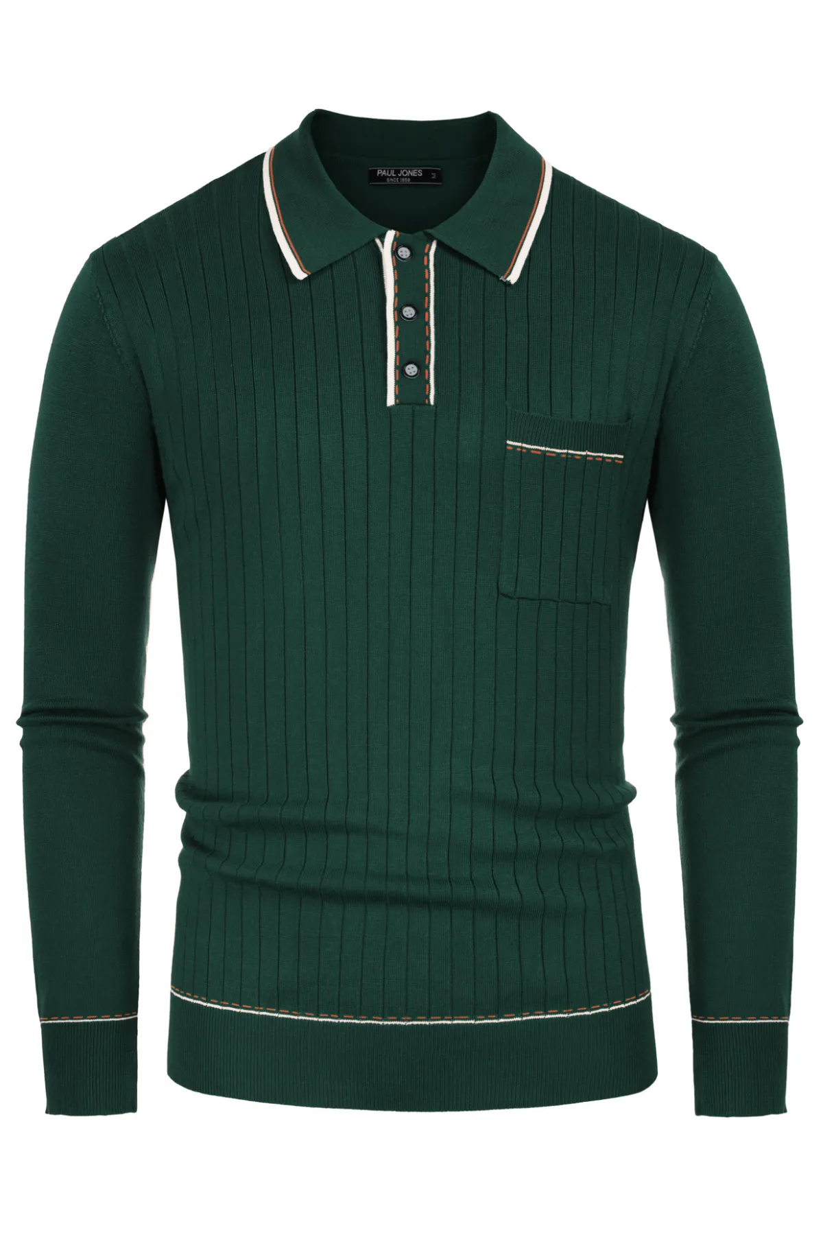 Men Ribbed Sweater Long Sleeve Lapel Collar Button-up Neck Pullover Knitwear