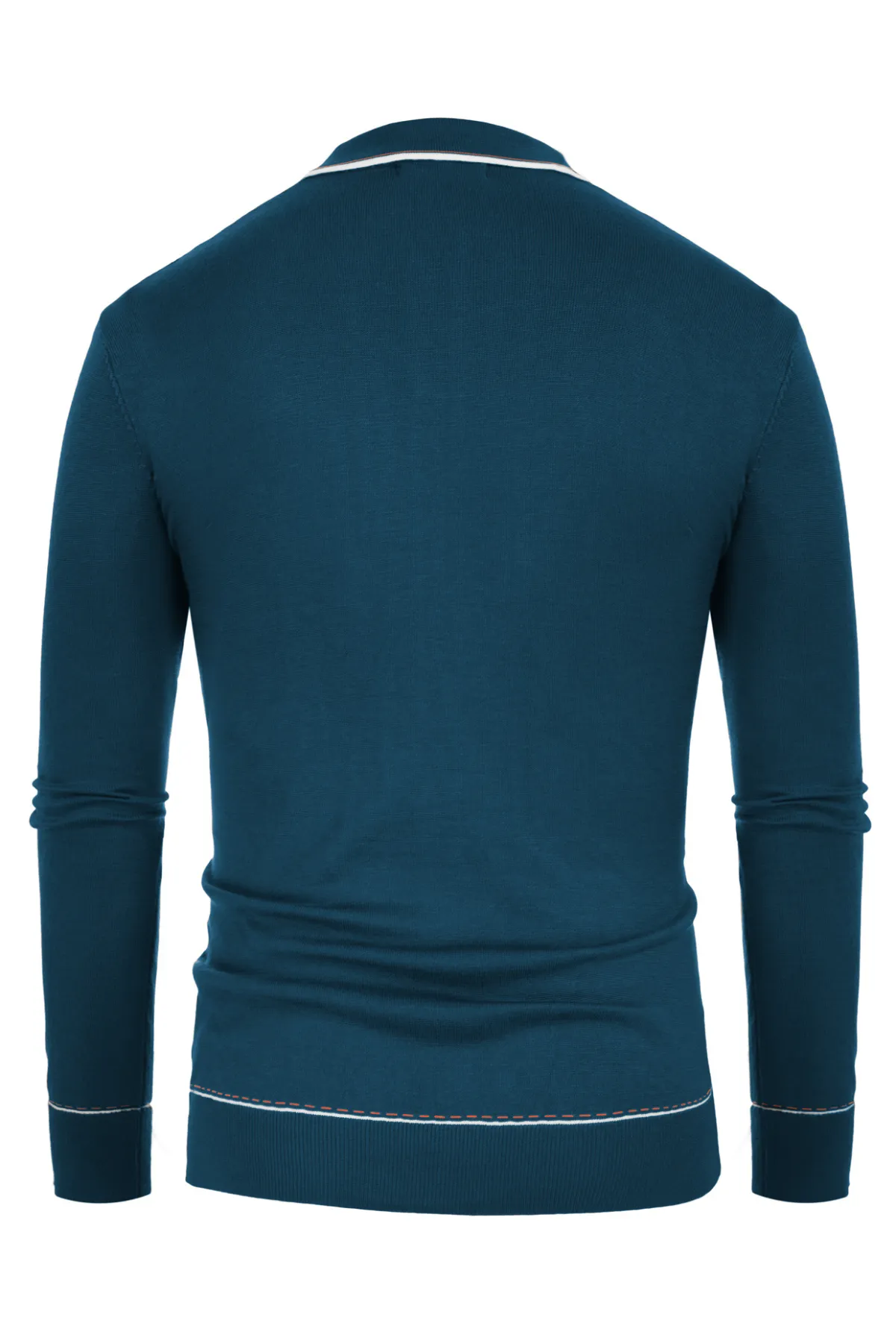 Men Ribbed Sweater Long Sleeve Lapel Collar Button-up Neck Pullover Knitwear