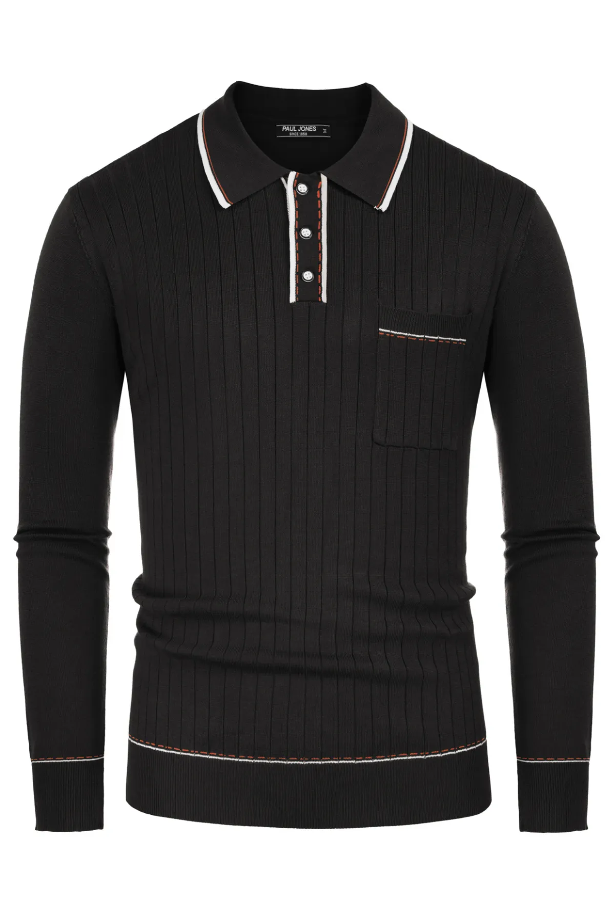 Men Ribbed Sweater Long Sleeve Lapel Collar Button-up Neck Pullover Knitwear