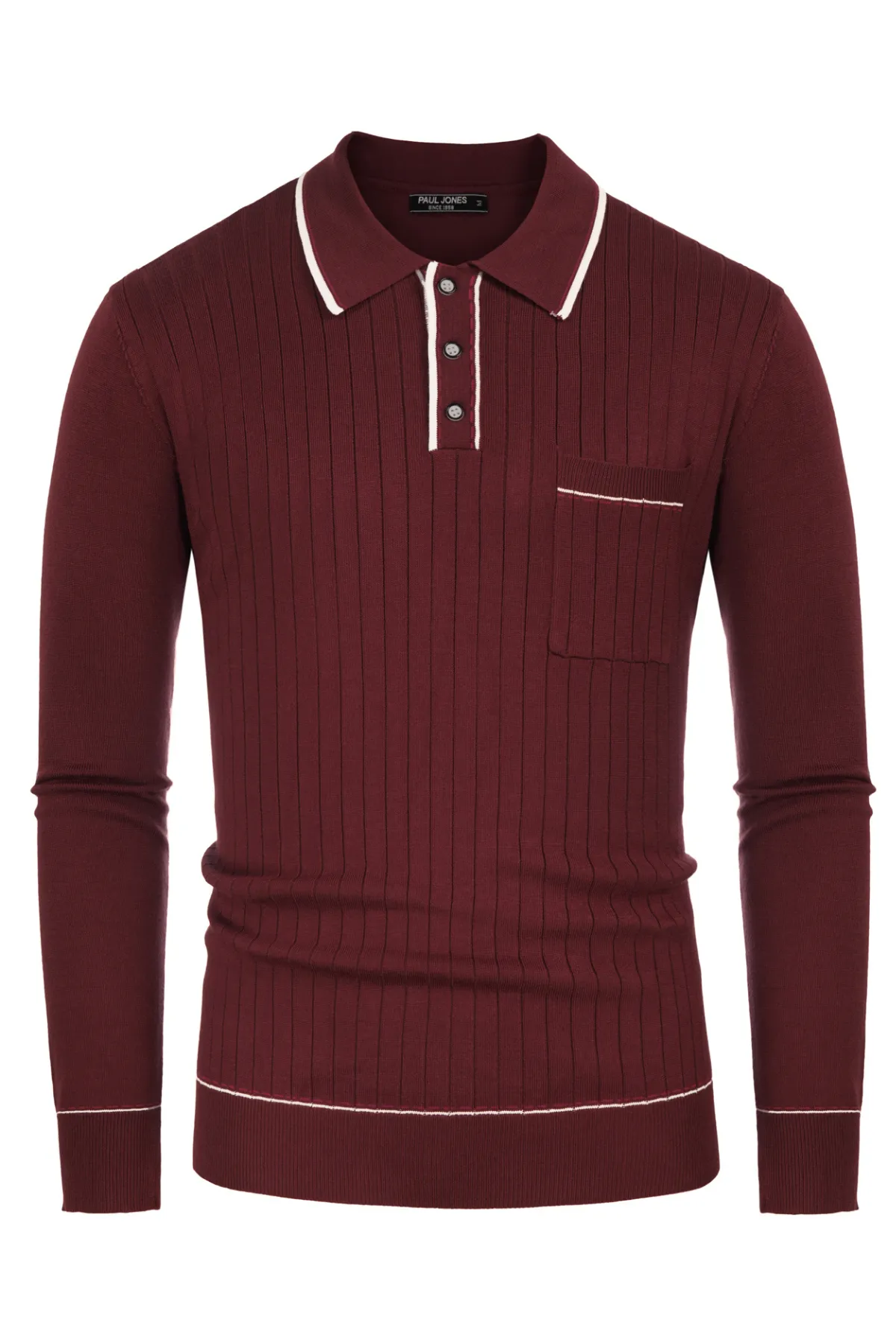 Men Ribbed Sweater Long Sleeve Lapel Collar Button-up Neck Pullover Knitwear