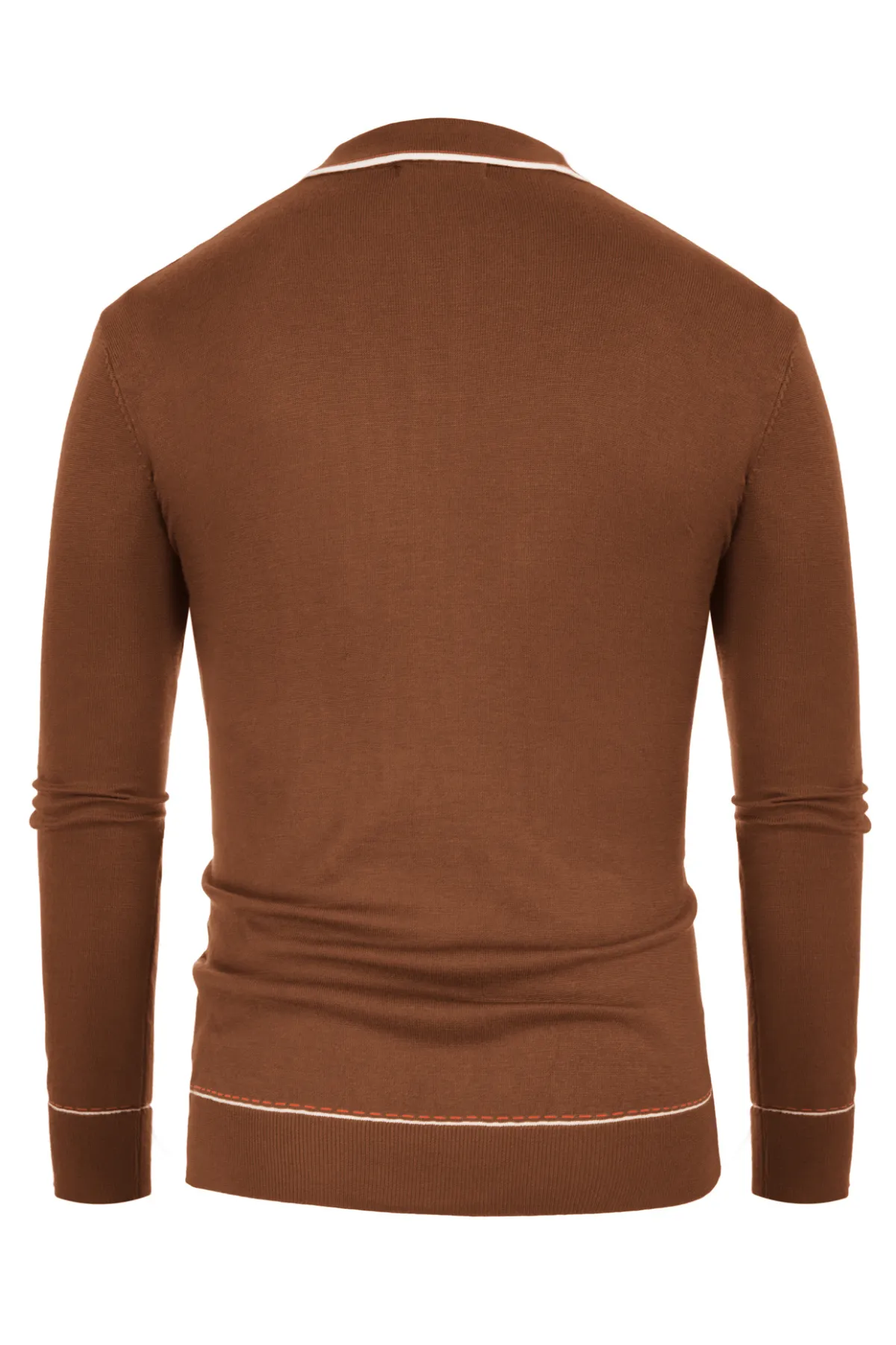Men Ribbed Sweater Long Sleeve Lapel Collar Button-up Neck Pullover Knitwear