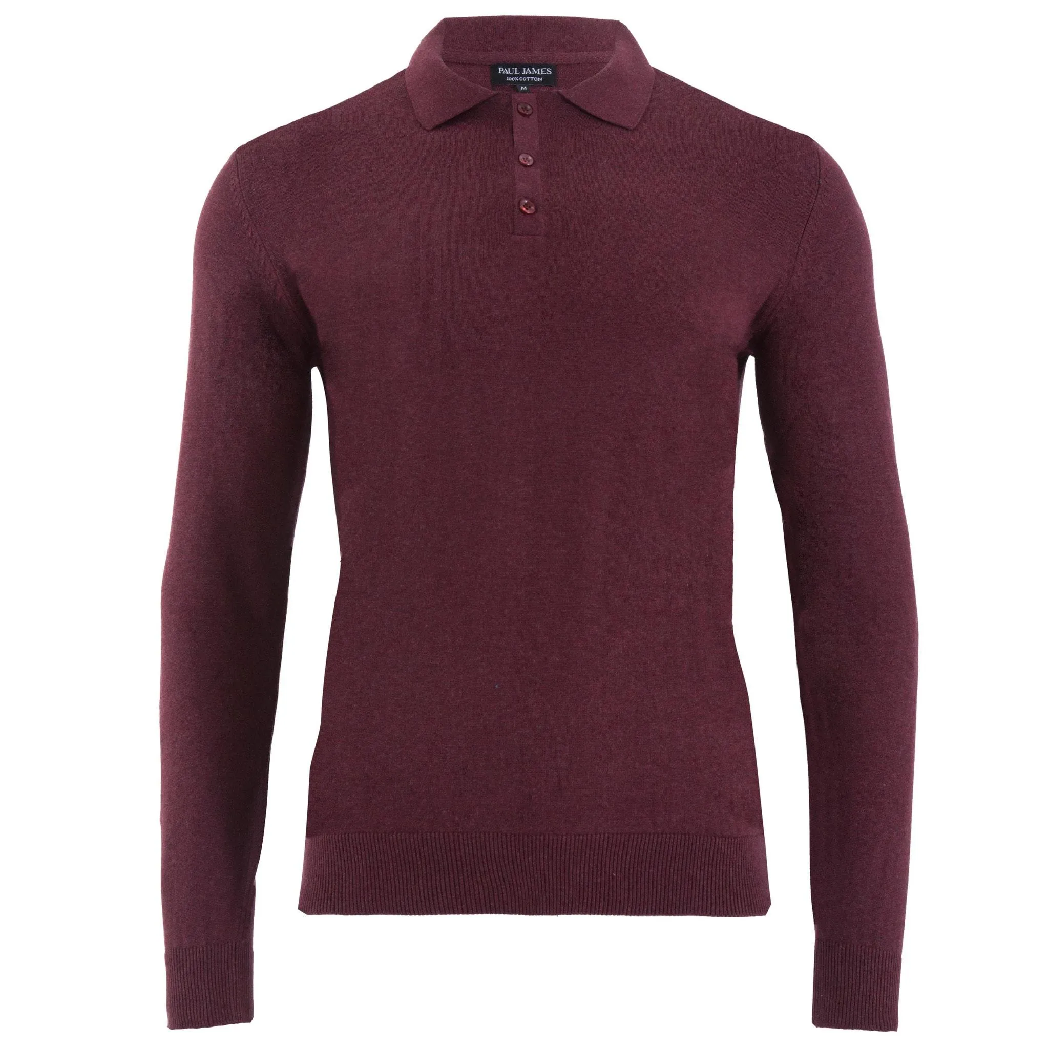 Mens Cotton Long Sleeve Knitted Polo Shirt