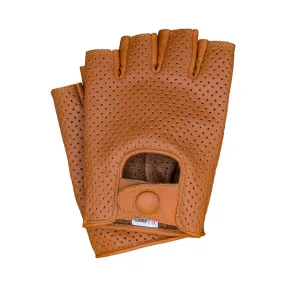 Men's Leather Full Mesh Fingerless Driving Motorcycle Riding Gloves - Cognac