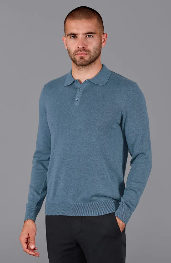 Mens Lightweight Cotton Long Sleeve Knitted Polo Shirt
