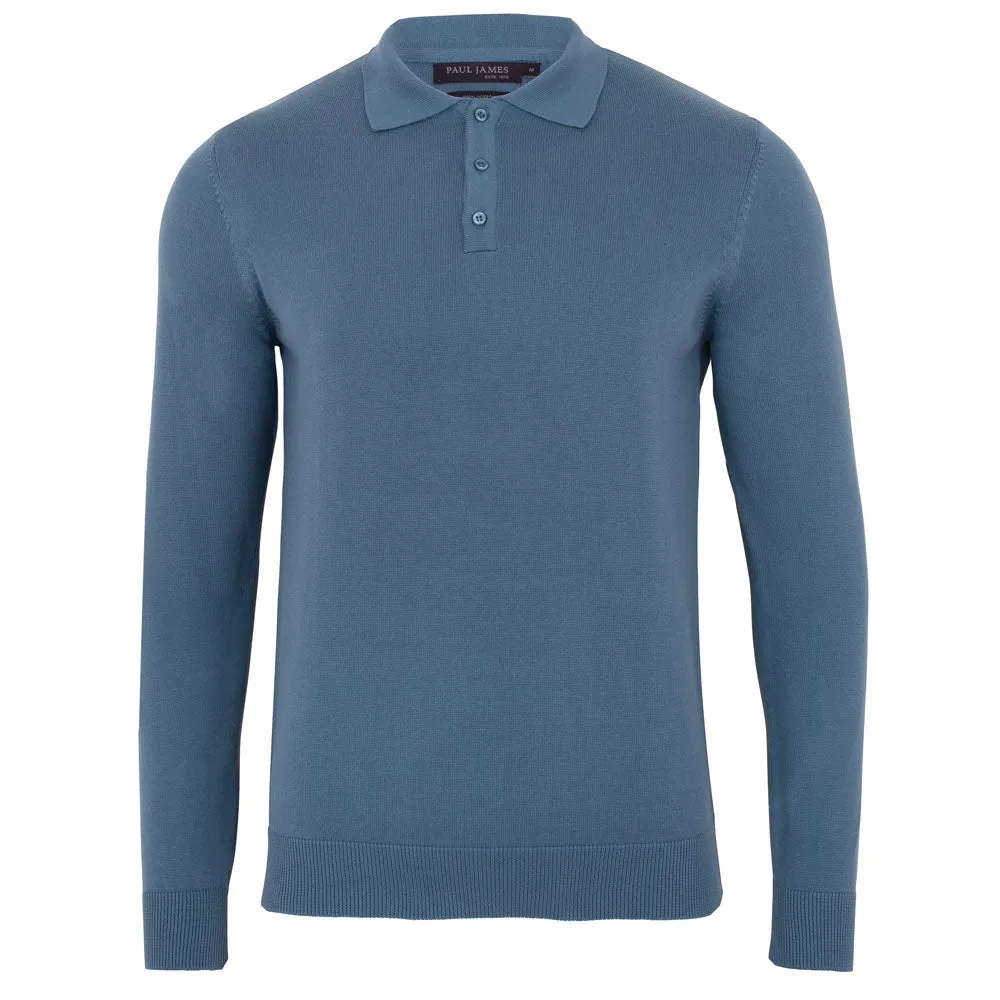 Mens Lightweight Cotton Long Sleeve Knitted Polo Shirt
