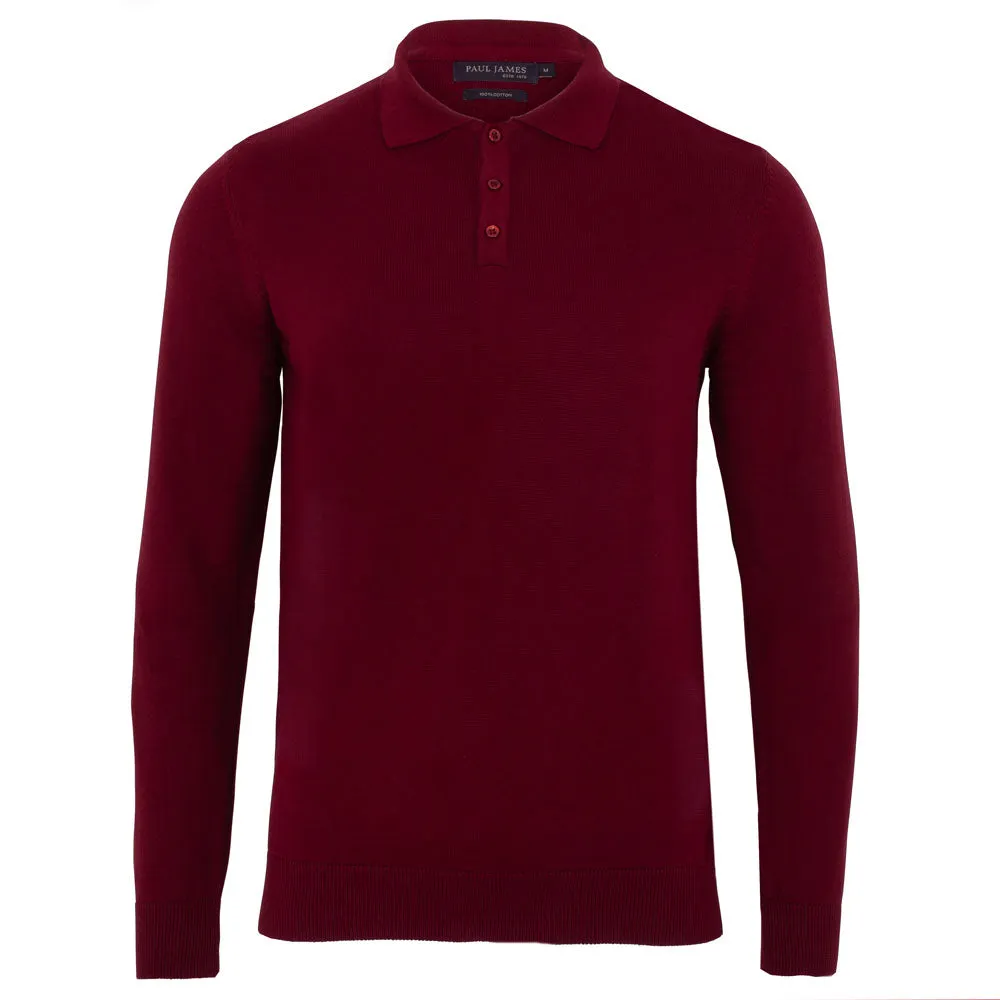 Mens Lightweight Cotton Long Sleeve Knitted Polo Shirt