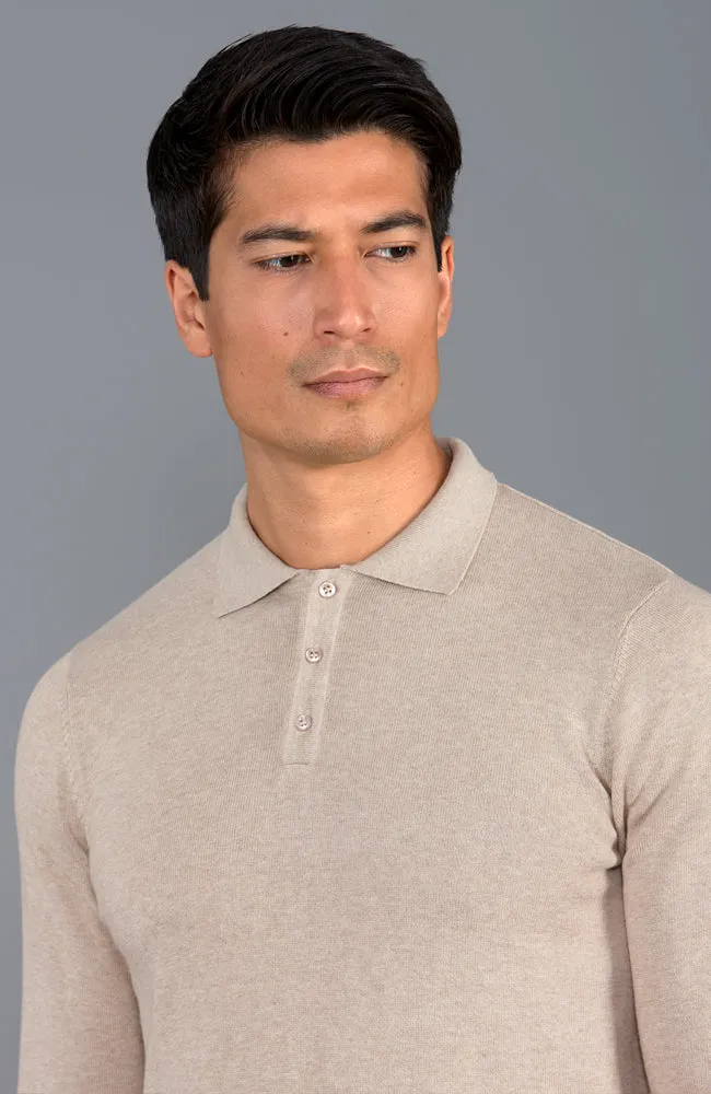 Mens Lightweight Cotton Long Sleeve Knitted Polo Shirt