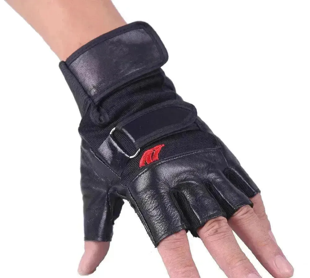 Men's  PU Leather Motorcycle Riding Weight Lifting Gym Workout Outdoor Fingerless Glove