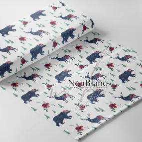 Ours et Chevreuil Bouquet Floral Navy