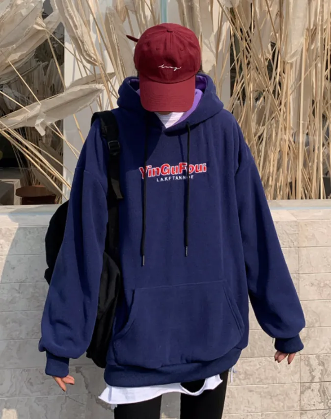 Oversized Hoodie With Lettering And Front Pocket