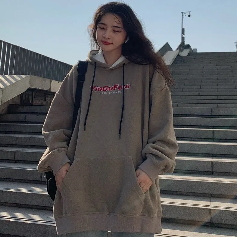 Oversized Hoodie With Lettering And Front Pocket