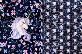 Panneau pour Vêtement et Couverture Licorne et fleur navy