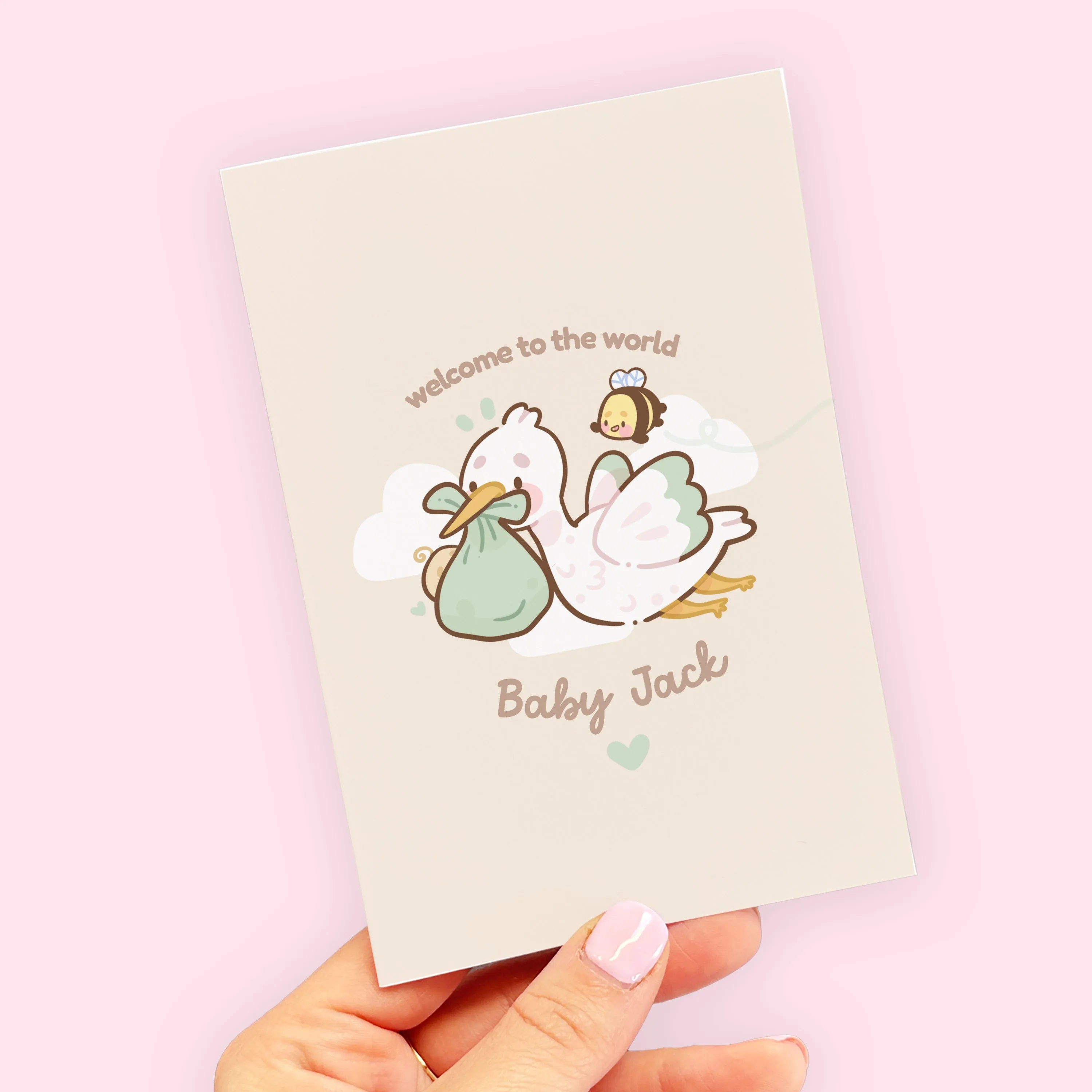 Personalised Baby Shower Card │ Gender Neutral Stork and Bumblebutt Design │ Custom Baby Greeting
