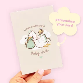 Personalised Baby Shower Card │ Gender Neutral Stork and Bumblebutt Design │ Custom Baby Greeting