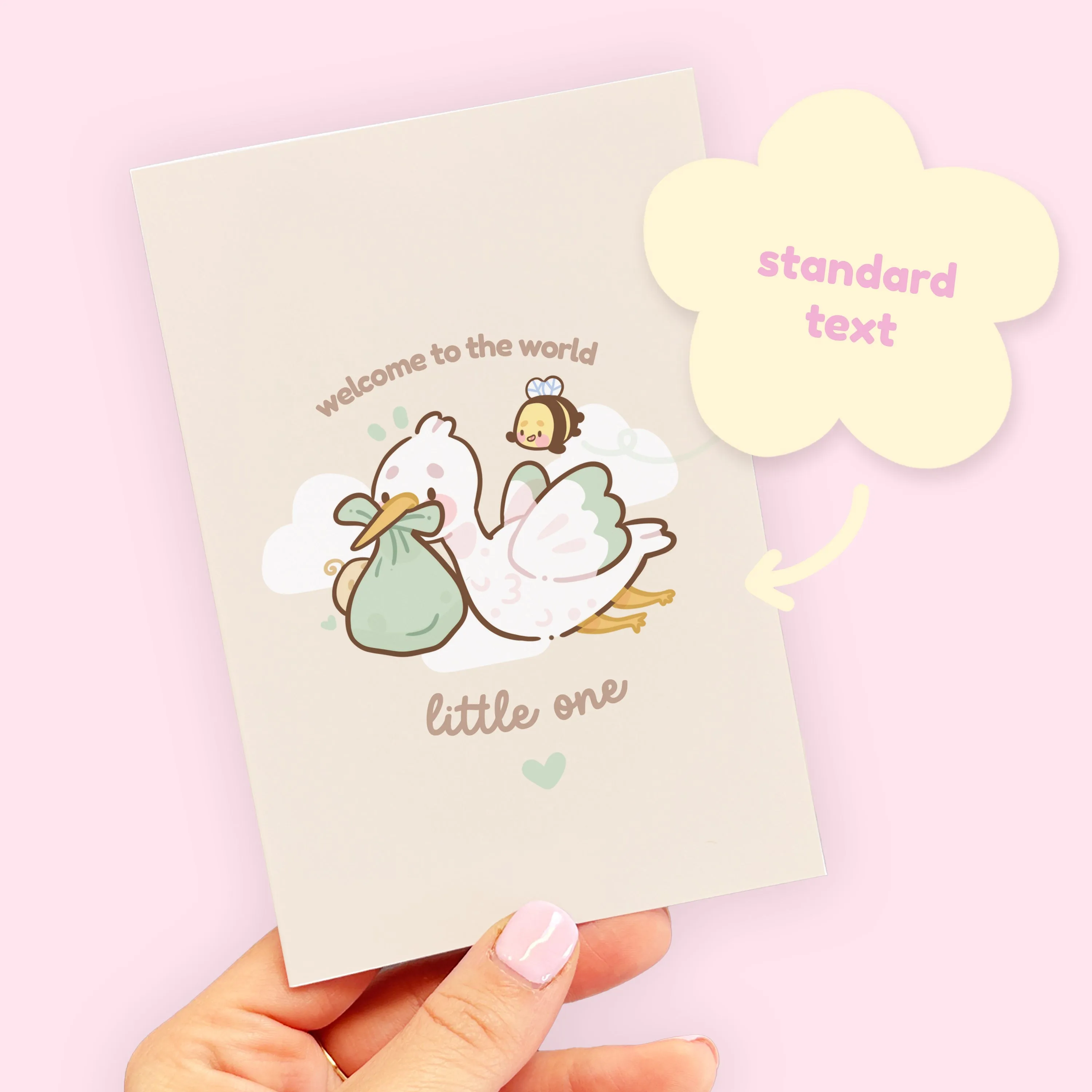 Personalised Baby Shower Card │ Gender Neutral Stork and Bumblebutt Design │ Custom Baby Greeting