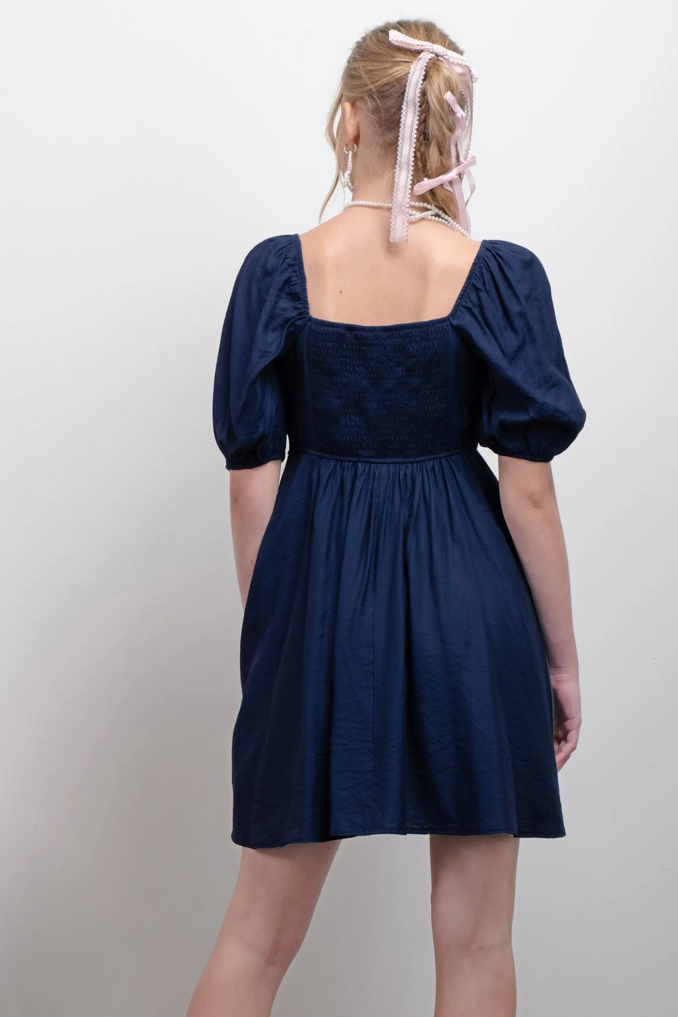 PLEATED DETAIL PUFF SLEEVE MINI DRESS